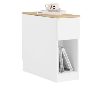 Stoliki nocne SoBuy z 3 półkami – wąski, wysoki model w kolorze białym i drewnianym (25 x 65 x 60 cm) FBT162-WN, idealny do salo