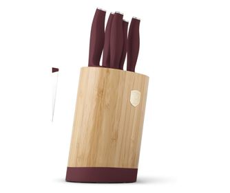 Комплект ножове 6 части със стойка Leonardo Berlinger Haus BH 2754, бордо, дървена стойка