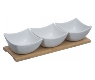 Set servire aperitiv Enna, potelan, bambus, 30x10x6 cm