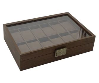 Elegáns fa doboz 12 óra tárolására és rendszerezésére, Pufo Elite modell, barna