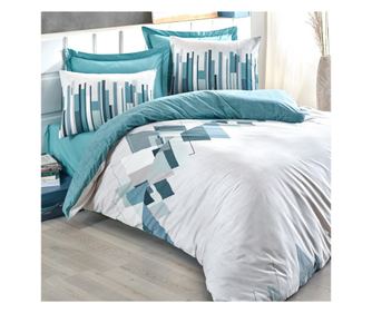 Спален комплект Cotton Box 129CTN2373, 100% памук, З части, Завивка 160х220 см, Чаршаф 160х240 см, Калъфка 50х70 см, Бял/зелен