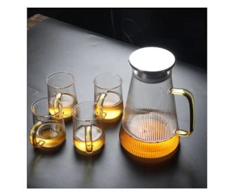 Set Ceainic - Carafa 1.3L si 4 Cani din Sticla Borosilicata, LINES