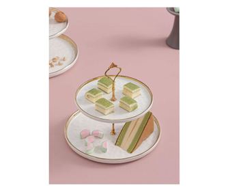 Platou Portelan Supraetajat pentru Candy Bar, 2 niveluri Alb