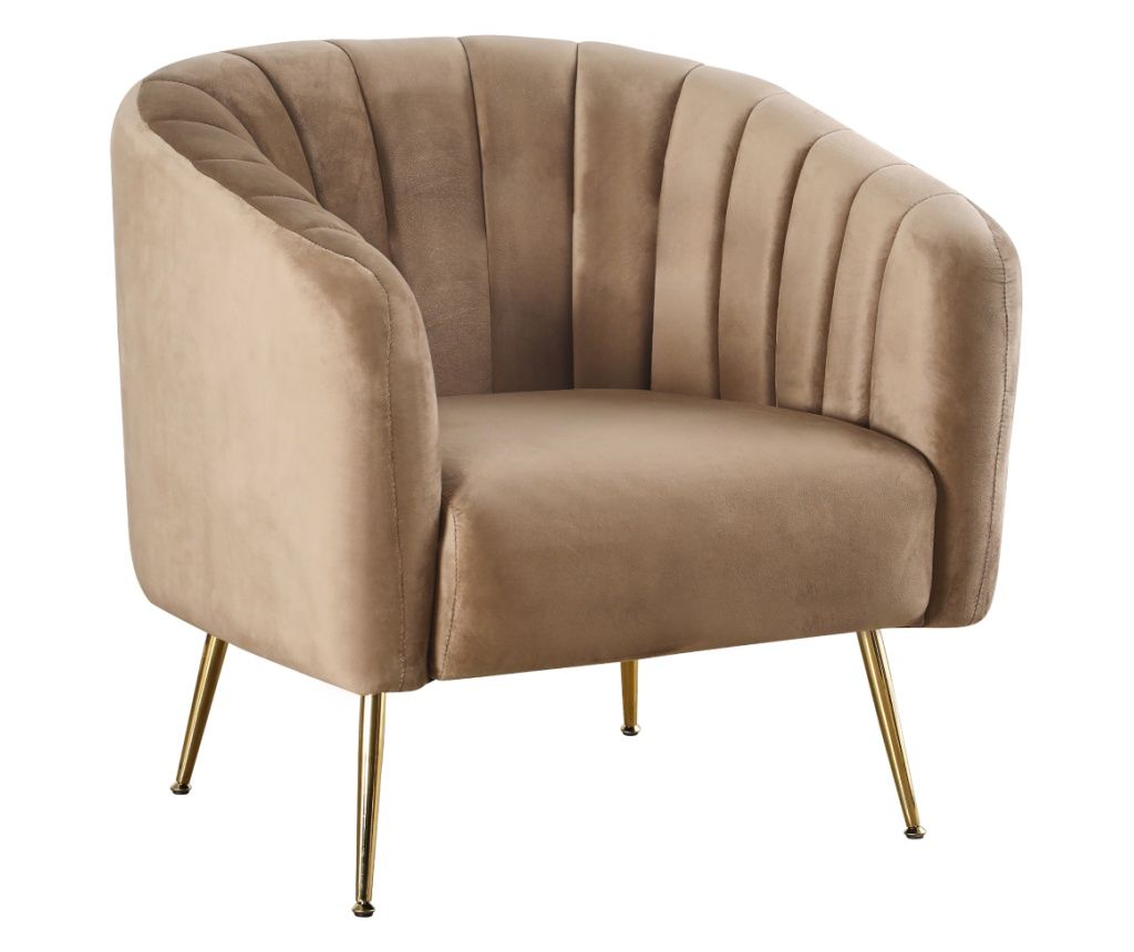 Fotoliu de design catifea maro crom auriu Bagy 78x78x78 cm