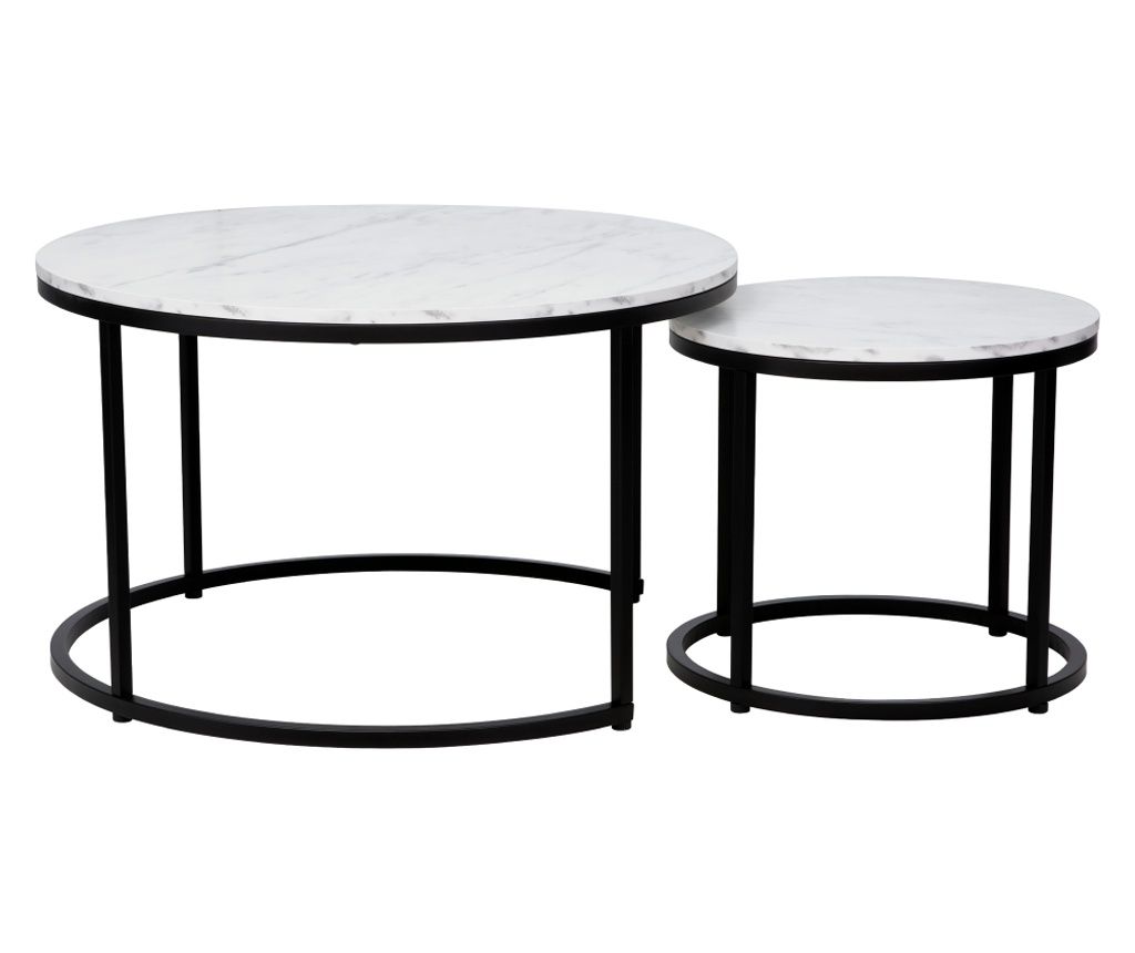 Σετ 2 Τραπεζάκια Cirko Μαύρου και Λευκού Χρώματος, 80x48 εκ., 48x42 εκ.