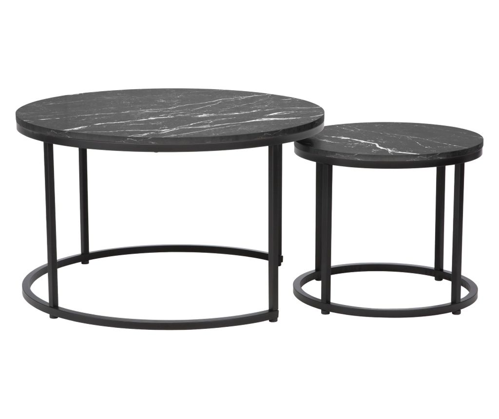 Set of 2 Black and Gray Cirko Tables, 80x48 cm, 48x42 cm