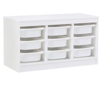 Fehér Trimal tárolórendszerező MDF és műanyag dobozokkal, 99x44x55 cm