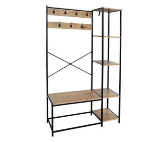 Черна метална закачалка с МДФ в цвят дъб, 110x40x180 см