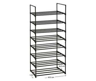 Fekete fém és műanyag 8 polcos cipőtartó (65,5x30x138 cm)