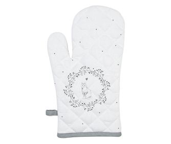 Bijela i siva pamučna kuhinjska rukavica s uzorkom mačića, 18x30 cm
