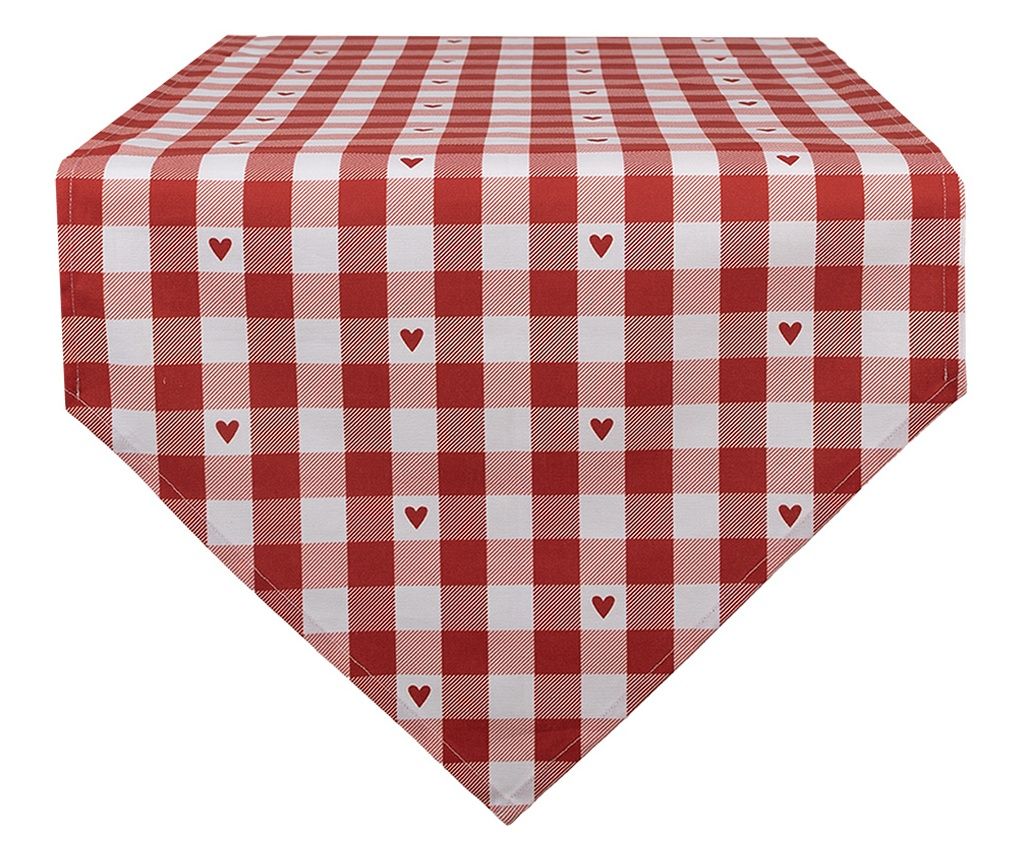White and Red Hearts Cotton Table Runner 50x160 cm