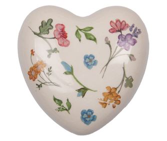 Többszínű kerámia szív virágokkal dekoráció 12x12x4 cm