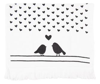 Bijeli i crni ručnik za ruke i lice od pamuka s motivom ptica, 40x66 cm