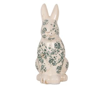 Kerámia húsvéti nyuszi figura, bézs és zöld, 16x12x28 cm