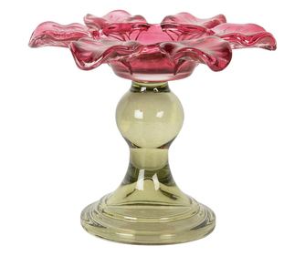 Πράσινο και Ροζ Γυάλινο Κηροπήγιο Ø 14x11 εκ.