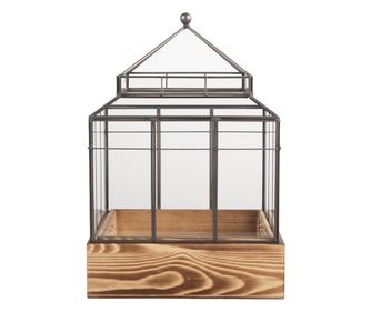 Mini šedý dřevěný a kovový skleník 21x21x32 cm