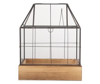 Mini šedý dřevěný a kovový skleník 26x17x32 cm