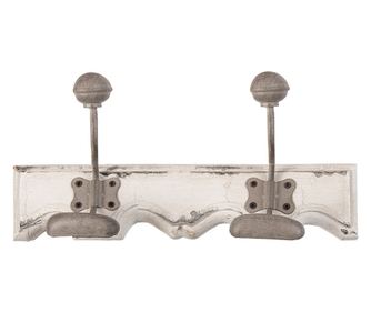 Vintage fehér fa és taupe fém fali akasztó 23x6x10 cm