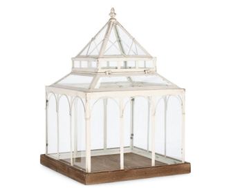 Felinar lemn maro metal alb Tueris 43x43x60h