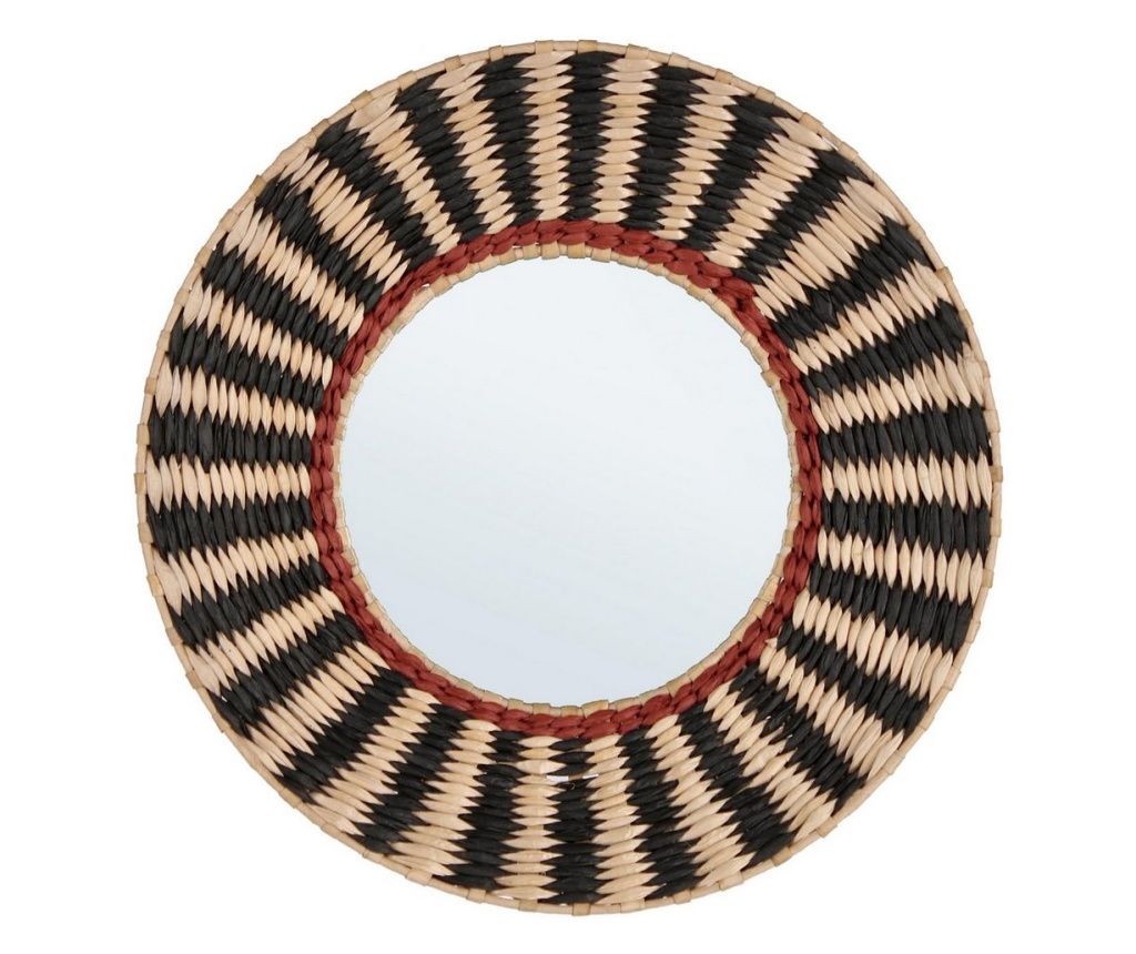Επιτοίχιος Καθρέφτης με Πλαίσιο από Φυσικό Χαρτί, Μαύρο και Κόκκινο, Namibia Ø45x7