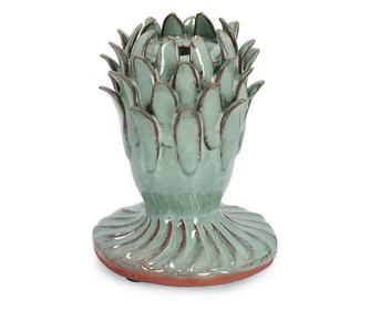 Esma rjava in zelena terakota držalo za svečo Ø11x14,5v