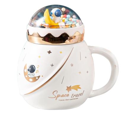 Pufo Travel the Space kerámia teáskanna típusú bögre kávéhoz vagy teához, 500 ml, fehér