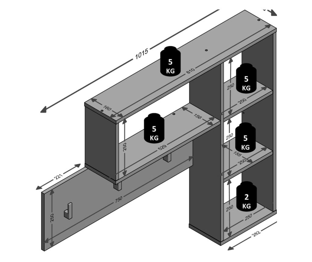 FMD Zidna vješalica za odjeću s 4 pretinca, antracit i tamno smeđa - 6