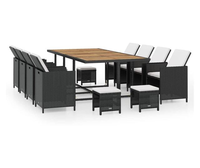 Set vanjskog namještaja 13 komada crna, poliratan, drvo akacija