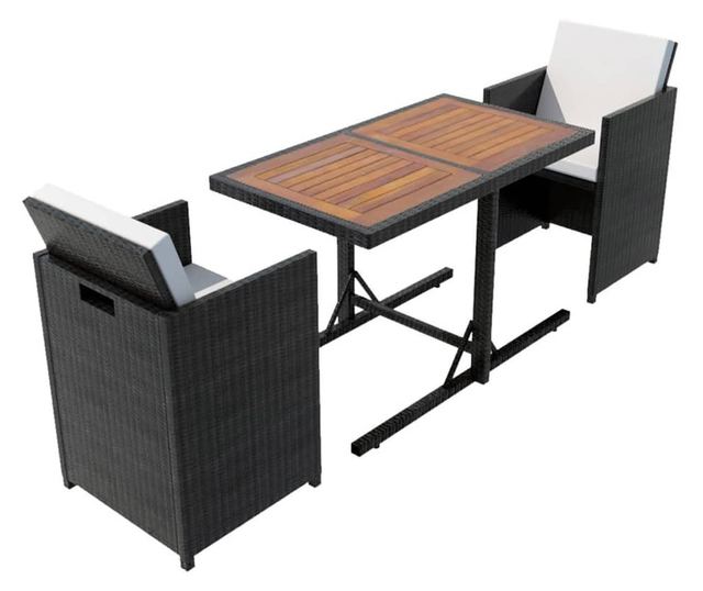 Bistro set s jastucima, 3 dijela, crna, poliratan