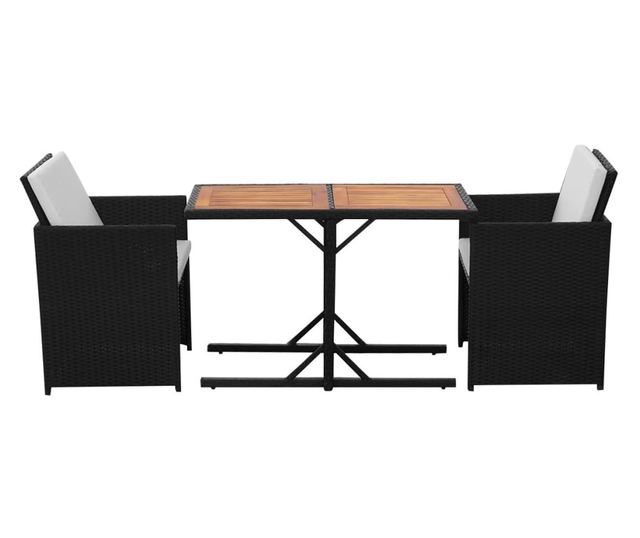Bistro set s jastucima, 3 dijela, crna, poliratan