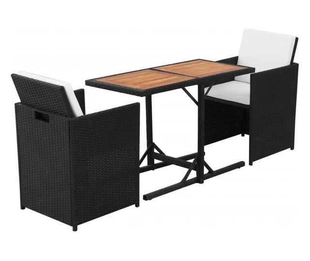 Bistro set s jastucima, 3 dijela, crna, poliratan