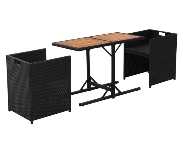 Bistro set s jastucima, 3 dijela, crna, poliratan