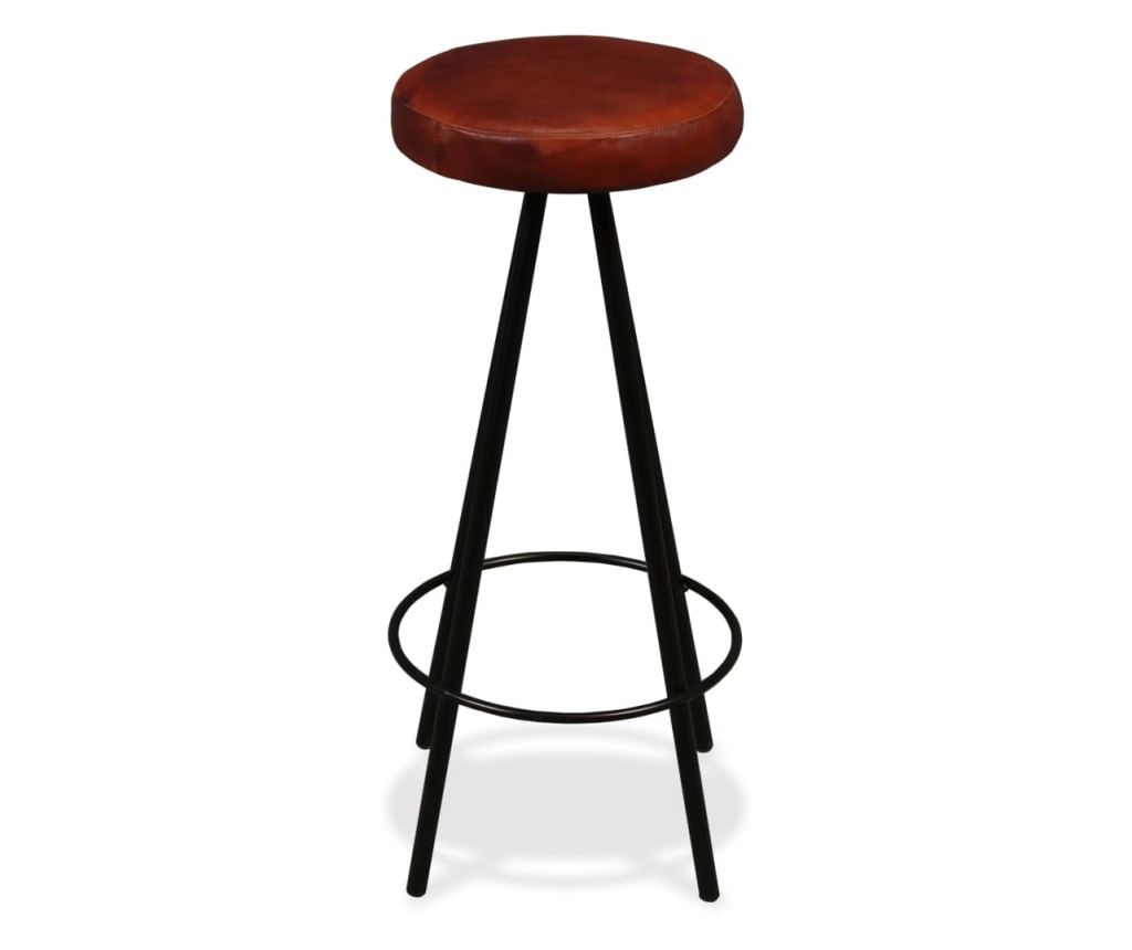 Мебели за бар, комплект от 5 части, масивно рециклирано дърво и естествена кожа - 11