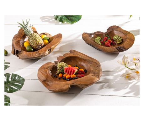 Set of 2 Vstyle Irresistible 287016 decorative bowls, wood color, teak wood, 15x50x50