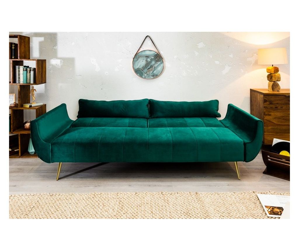 Canapea extensibilă Vstyle Irresistible 287729, Verde, Catifea, Metal, Poliester 85x215x91 - 2