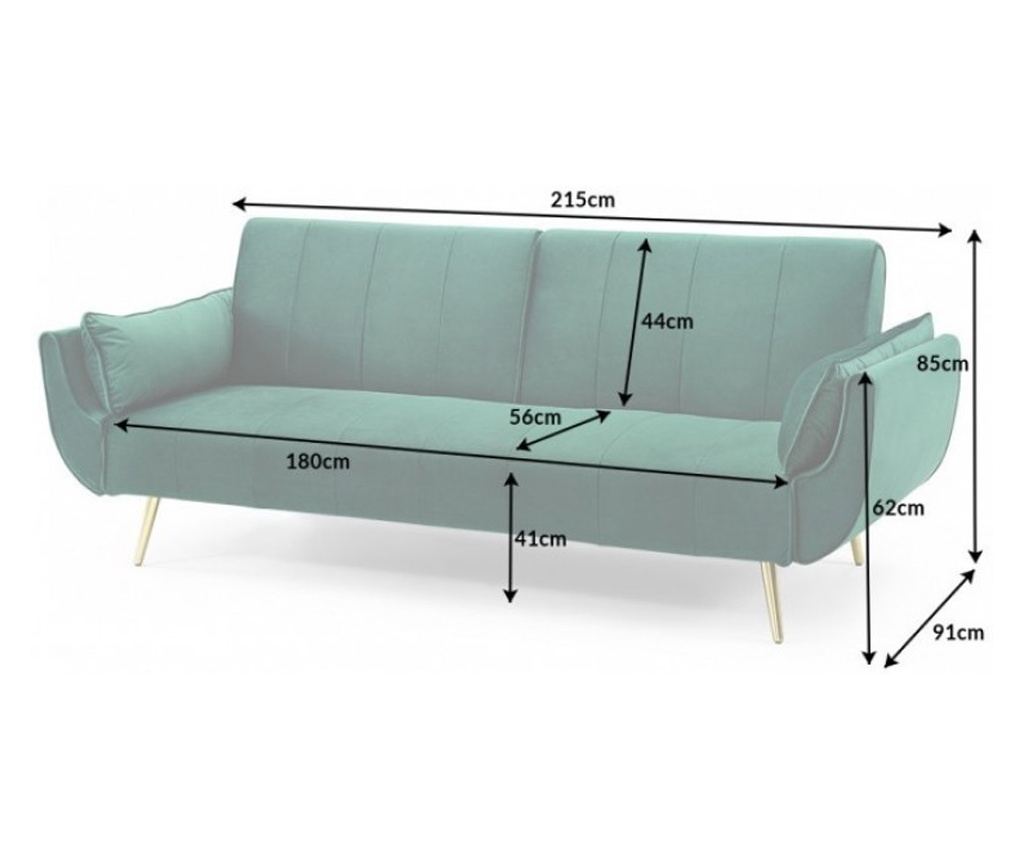 Canapea extensibilă Vstyle Irresistible 287729, Verde, Catifea, Metal, Poliester 85x215x91 - 4