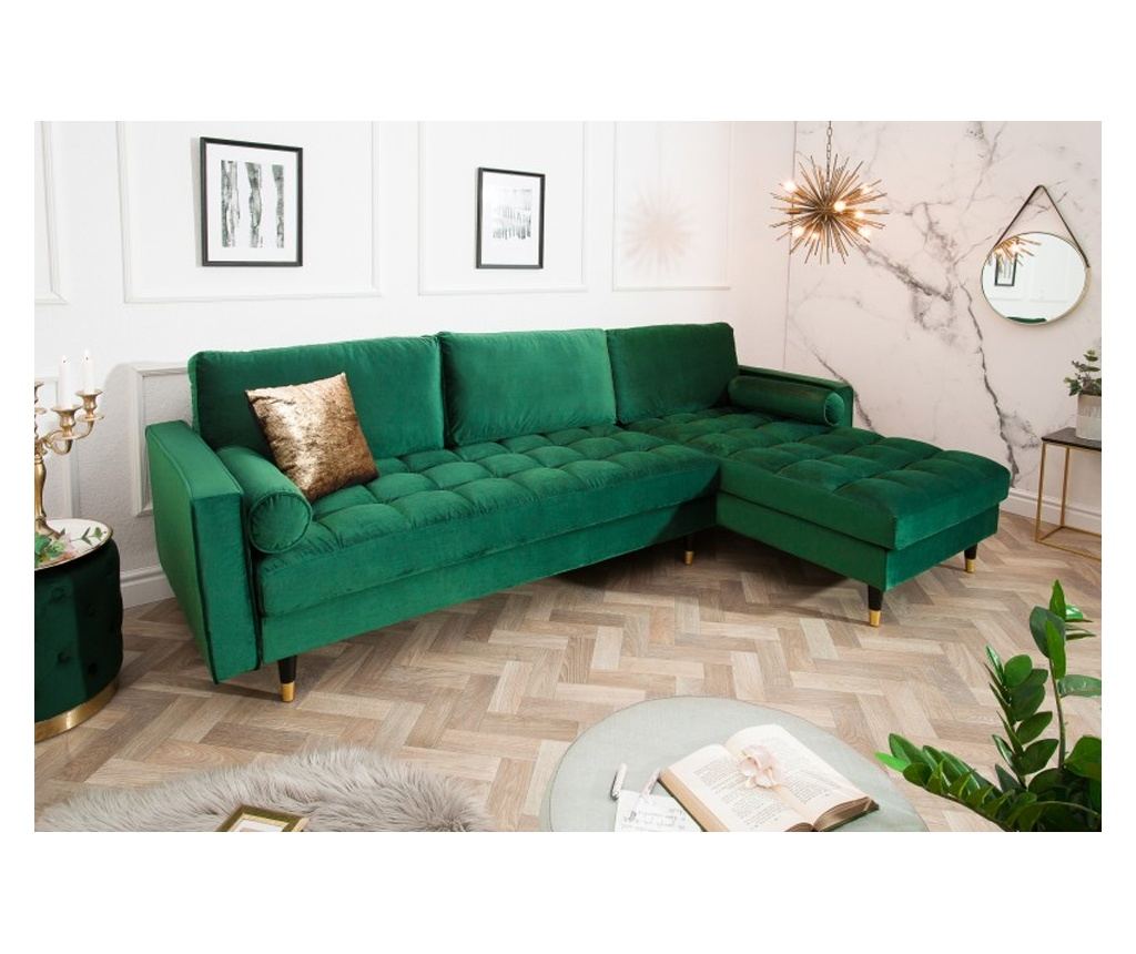 Colțar Vstyle Irresistible 287790, Verde, Catifea, Poliester 85x260x83 - 2