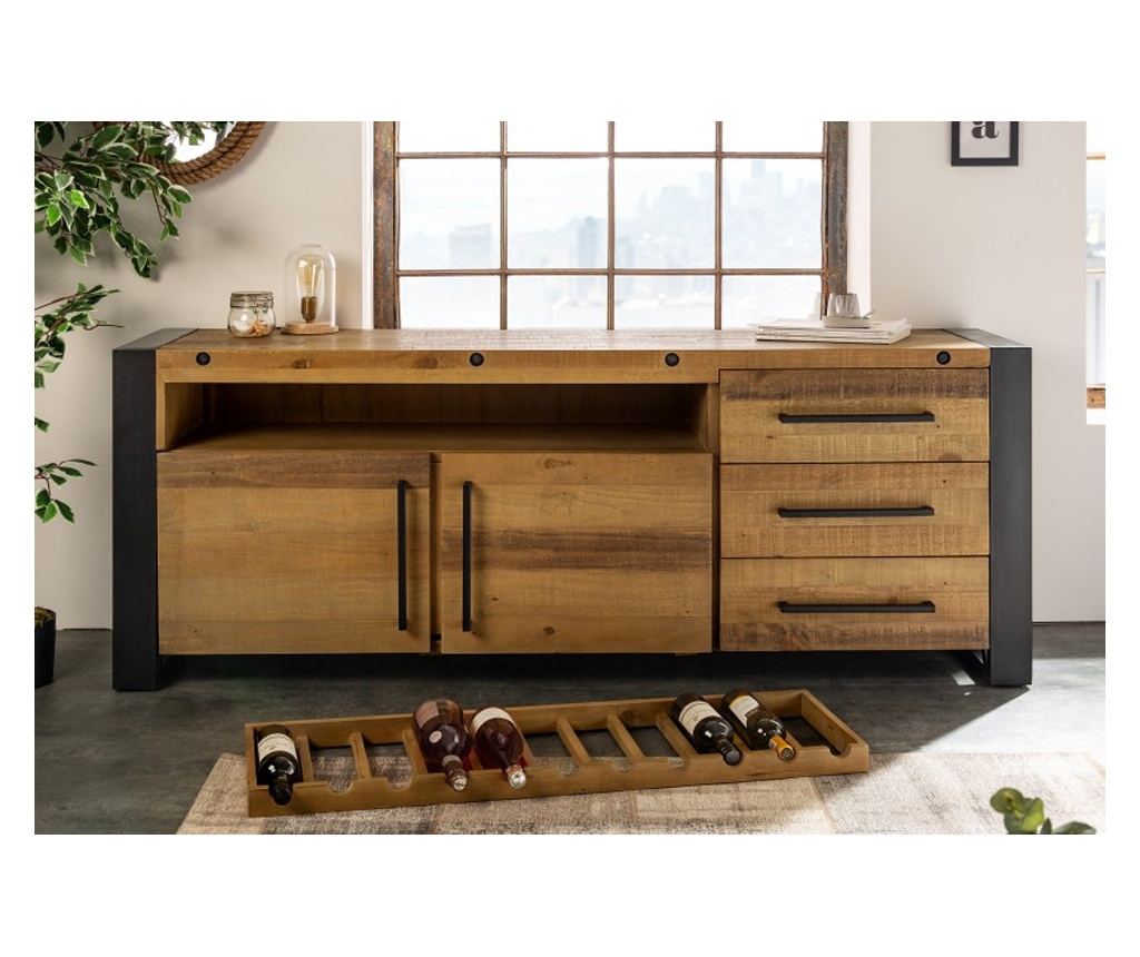 Predalnik Vstyle Irresistible 289276, Vintage rjava, črna, Recikliran borov les, Lakiran, Jeklo 76x195x45 - 2