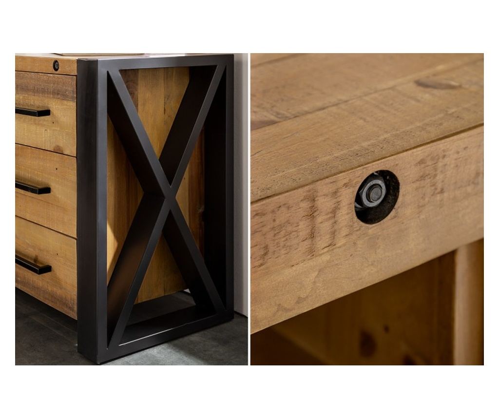 Predalnik Vstyle Irresistible 289276, Vintage rjava, črna, Recikliran borov les, Lakiran, Jeklo 76x195x45 - 5