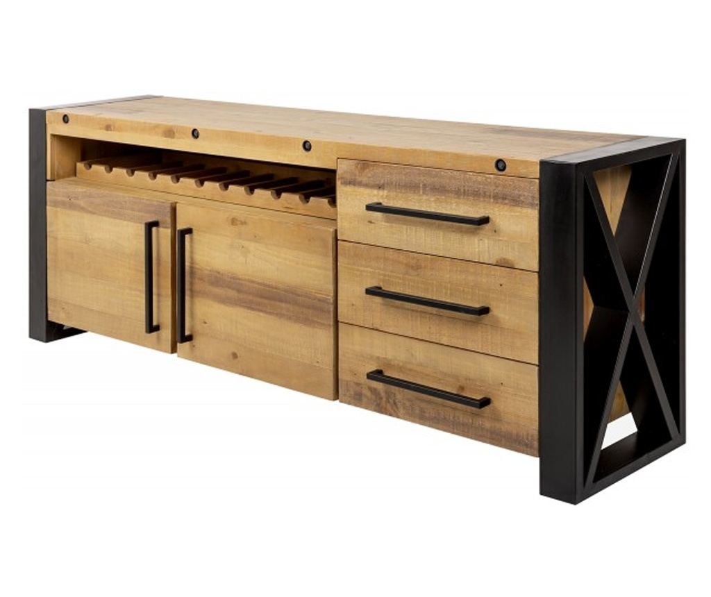 Predalnik Vstyle Irresistible 289276, Vintage rjava, črna, Recikliran borov les, Lakiran, Jeklo 76x195x45 - 6