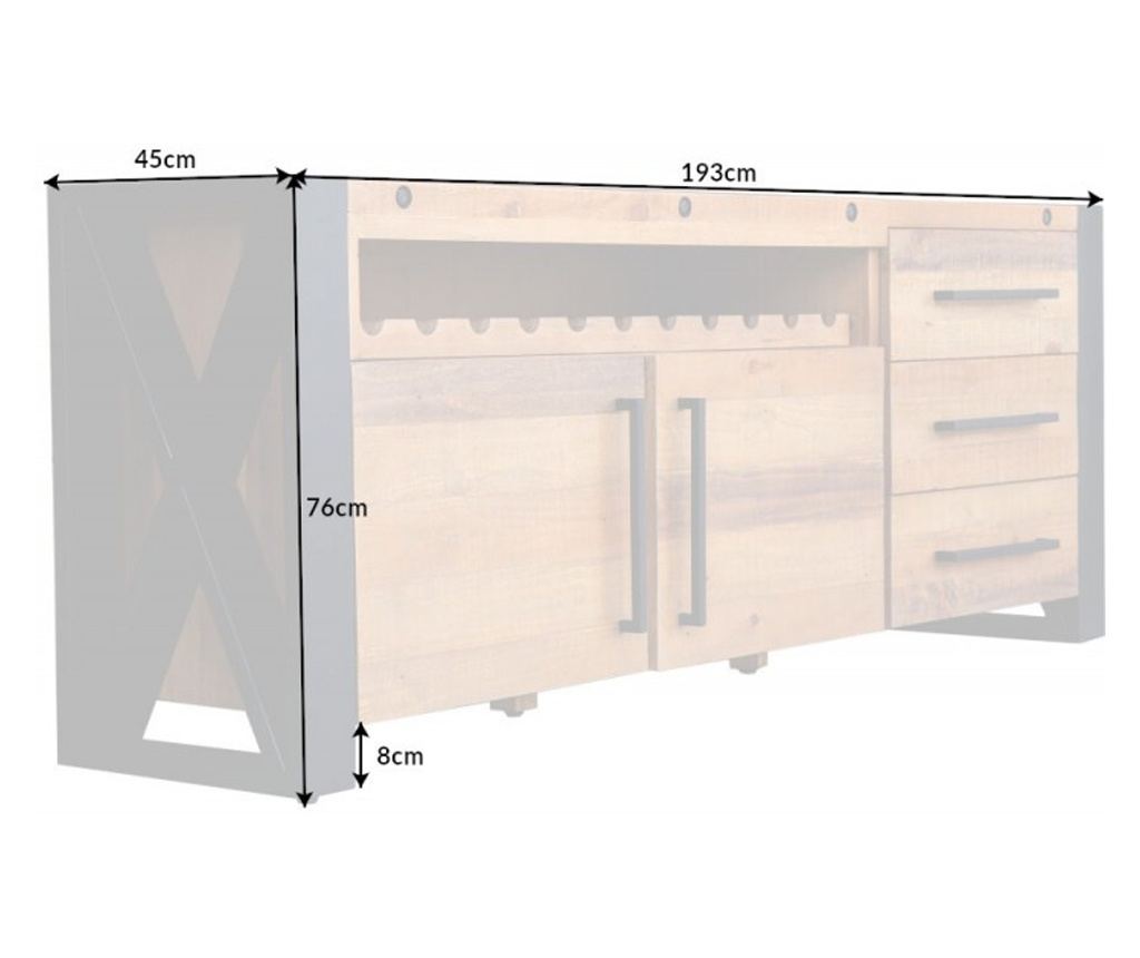 Predalnik Vstyle Irresistible 289276, Vintage rjava, črna, Recikliran borov les, Lakiran, Jeklo 76x195x45 - 7