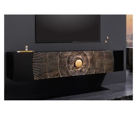 Έπιπλο Τηλεόρασης Vstyle Irresistible 289409, μαύρο, χρυσό, λακαριστό ξύλο μάνγκο, πίσω πάνελ: MDF 33x160x33