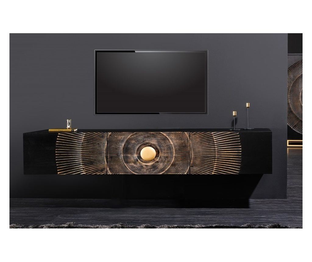 TV skrinka Vstyle Irresistible 289409, čierna, zlatá, lakované mangovníkové drevo, zadná doska: MDF 33x160x33 - 2