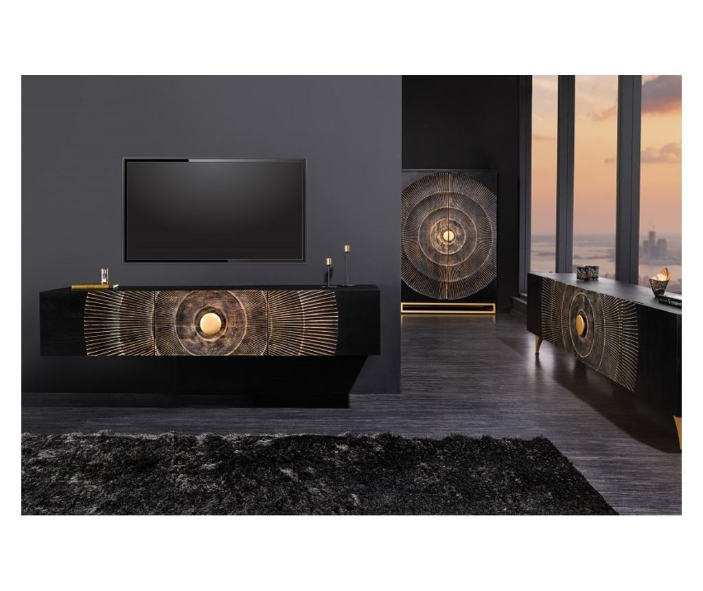 TV skrinka Vstyle Irresistible 289409, čierna, zlatá, lakované mangovníkové drevo, zadná doska: MDF 33x160x33 - 3