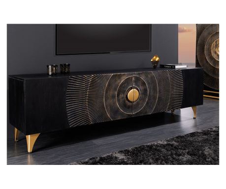 TV skrinka Vstyle Irresistible 289411, čierna, zlatá, lakované mangové drevo, zadný panel: MDF, kov 55x180x40