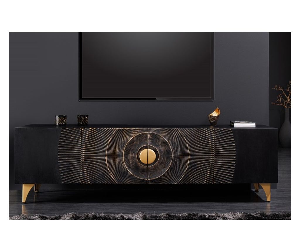 TV skrinka Vstyle Irresistible 289411, čierna, zlatá, lakované mangové drevo, zadný panel: MDF, kov 55x180x40 - 2