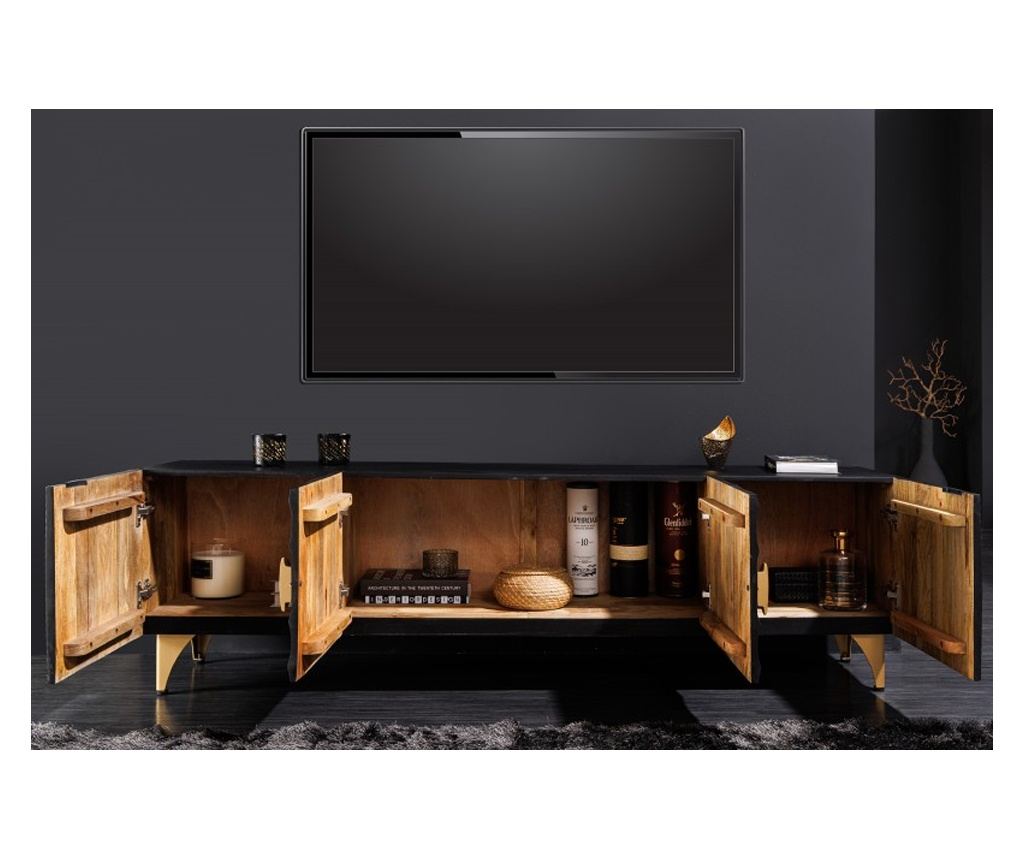 TV skrinka Vstyle Irresistible 289411, čierna, zlatá, lakované mangové drevo, zadný panel: MDF, kov 55x180x40 - 3