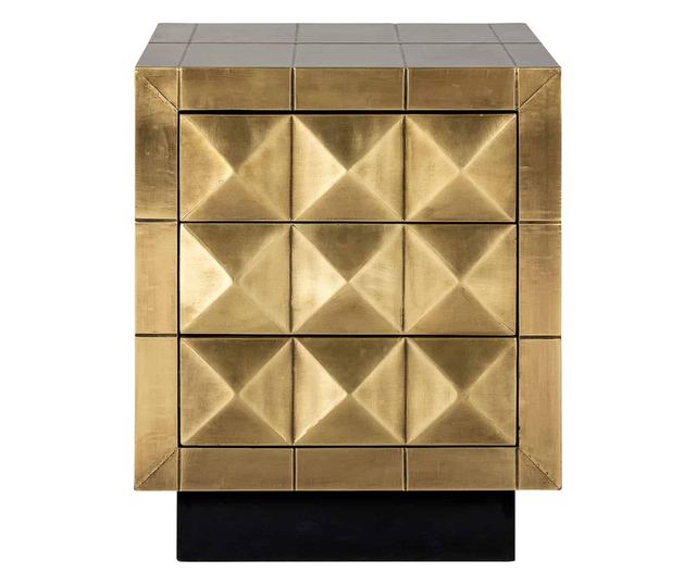 Stolik Nocny Collada z 3 Szufladami, Richmond Interiors, Złoty, Czarny, Złoto Szczotkowane