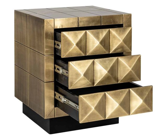Stolik Nocny Collada z 3 Szufladami, Richmond Interiors, Złoty, Czarny, Złoto Szczotkowane