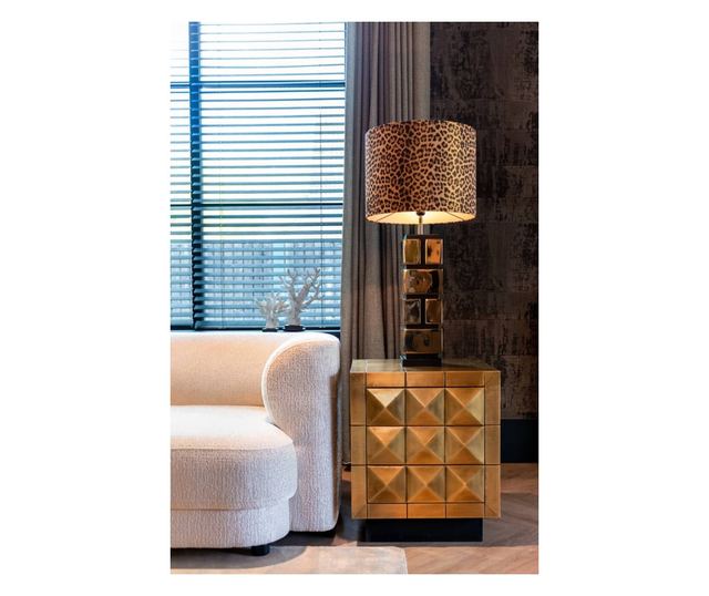 Stolik Nocny Collada z 3 Szufladami, Richmond Interiors, Złoty, Czarny, Złoto Szczotkowane